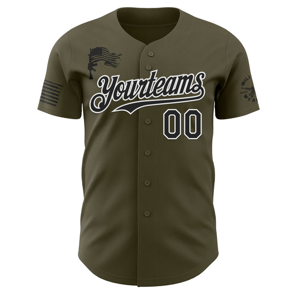 Custom Olive Black-White USA 250 American Flag Authentic Baseball Jersey