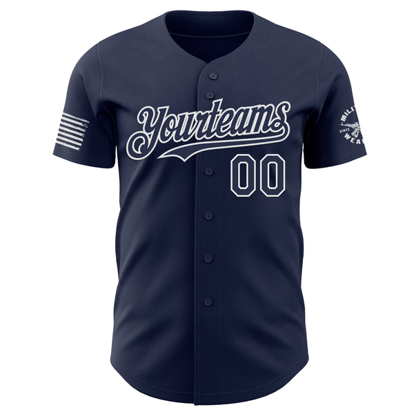 Custom Navy-White USA 250 American Flag Tactical Military Skull Authentic Baseball Jersey