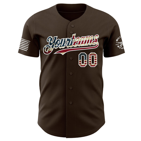 Custom Brown Vintage USA Flag-White USA 250 Military Patriotic Authentic Baseball Jersey