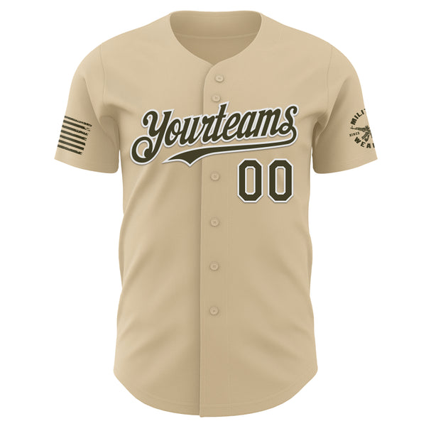 Custom City Cream Olive-White USA 250 American Flag Tactical Military Authentic Baseball Jersey