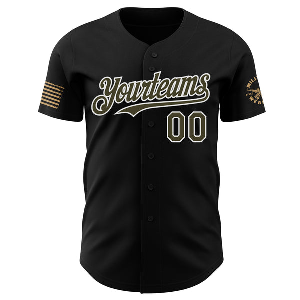 Custom Black Olive-White USA 250 American Flag Camo Authentic Baseball Jersey