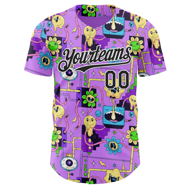Custom Purple Black-White Psychedelic Trippy Smile Authentic Baseball Jersey
