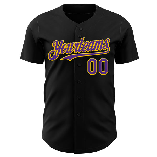 Custom Black Purple-Yellow Psychedelic Neon Trippy Mushroom Authentic Baseball Jersey
