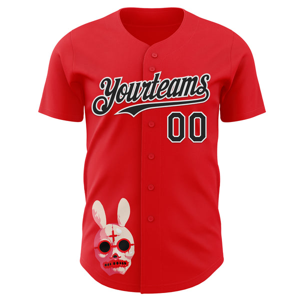Custom Red Black-White Trippy Horror Bunny Skull Authentic Baseball Jersey