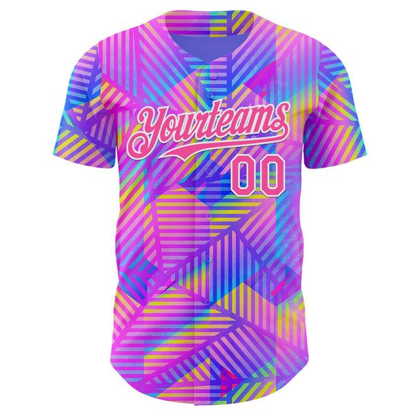 Custom Purple Pink-White Psychedelic Trippy Neon Geometric Authentic Baseball Jersey