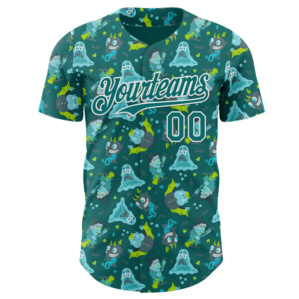 Custom Teal-White Psychedelic Trippy Monster Authentic Baseball Jersey