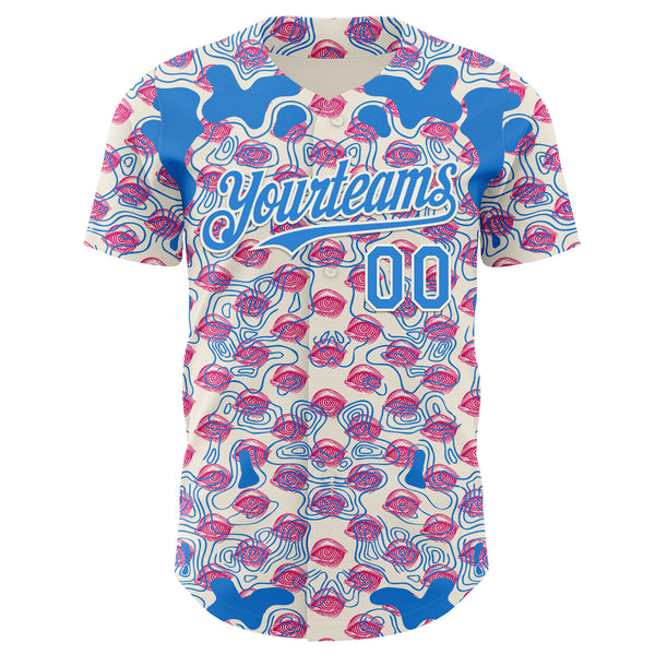 Custom Cream-Electric Blue Psychedelic Trippy Flow Line Authentic Baseball Jersey