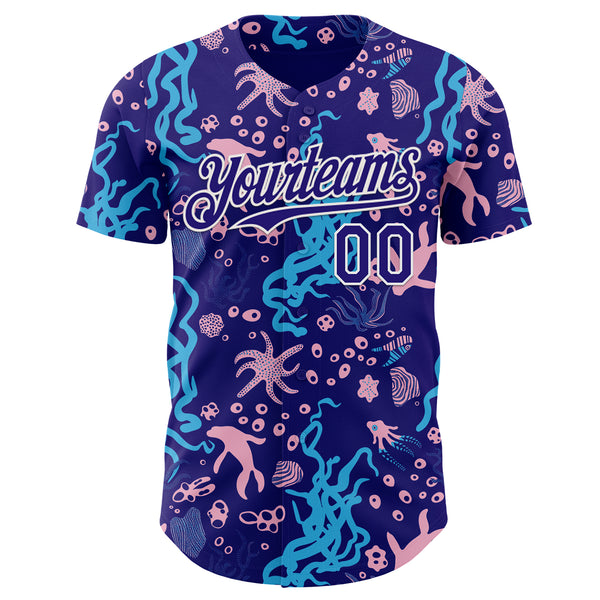 Custom Dark Purple-White Psychedelic Trippy Sea Life Authentic Baseball Jersey