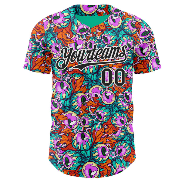 Custom Green Black-White Psychedelic Trippy Alien Flora Authentic Baseball Jersey