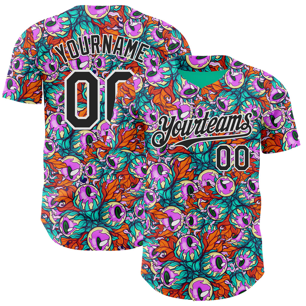 Custom Green Black-White Psychedelic Trippy Alien Flora Authentic Baseball Jersey