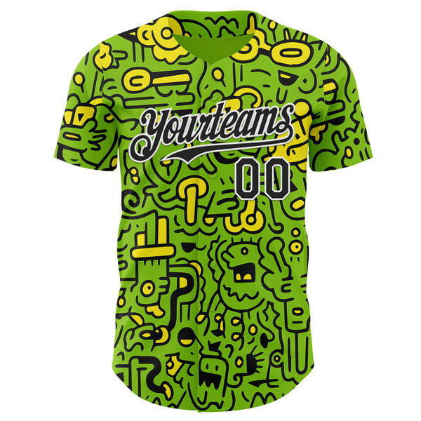 Custom Neon Green Black-White Psychedelic Trippy Neon Monster Authentic Baseball Jersey
