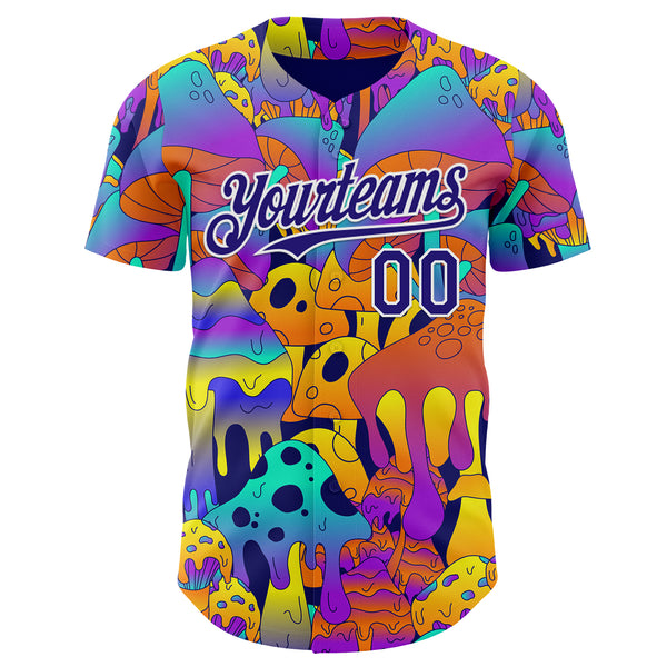 Custom Dark Purple-White Psychedelic Trippy Mushroom Authentic Baseball Jersey