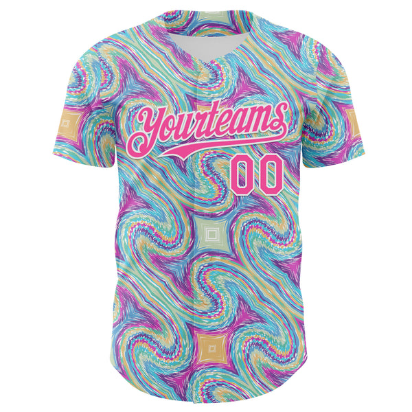 Custom White-Pink Psychedelic Trippy Swirl Authentic Baseball Jersey