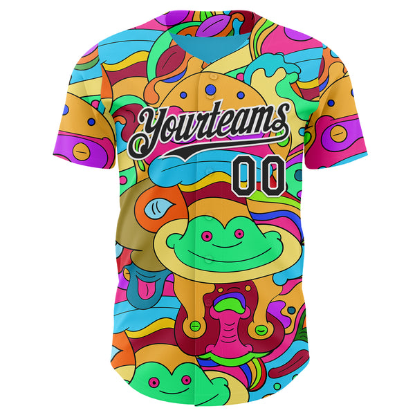 Custom Green Black-White Psychedelic Trippy Doodle Cartoon Authentic Baseball Jersey