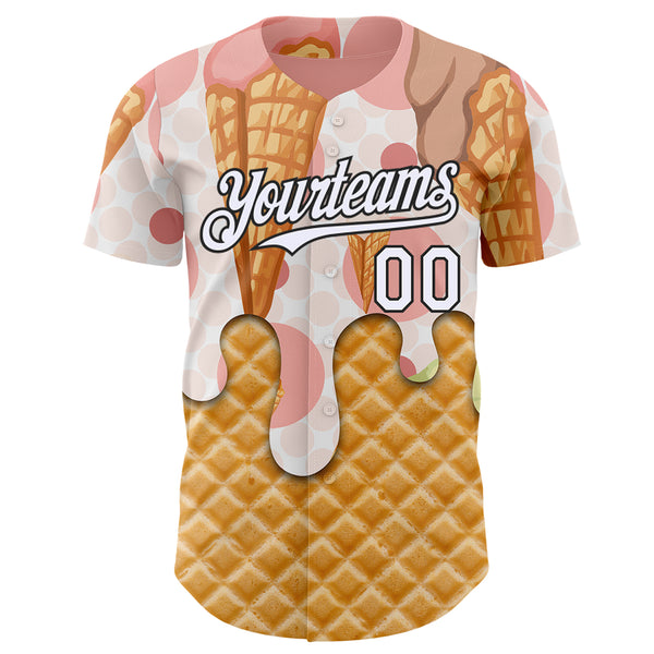 Custom City Cream White-Black Ice Cream Waffle Foodie Dessert Authentic Baseball Jersey