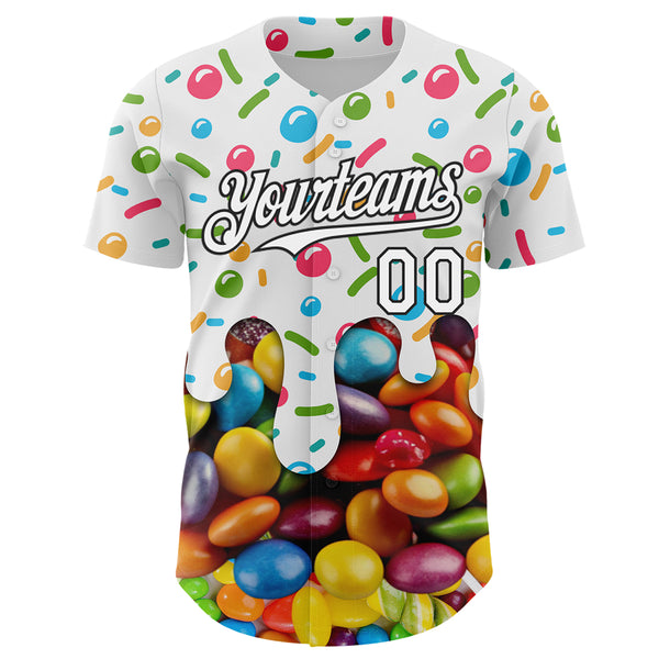 Custom White-Black Candy Ice Cream Sweet Sugar Authentic Baseball Jersey