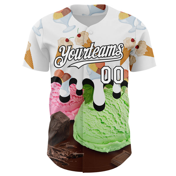 Custom White-Black Ice Cream Foodie Dessert Authentic Baseball Jersey