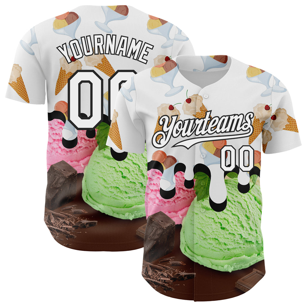 Custom White-Black Ice Cream Foodie Dessert Authentic Baseball Jersey