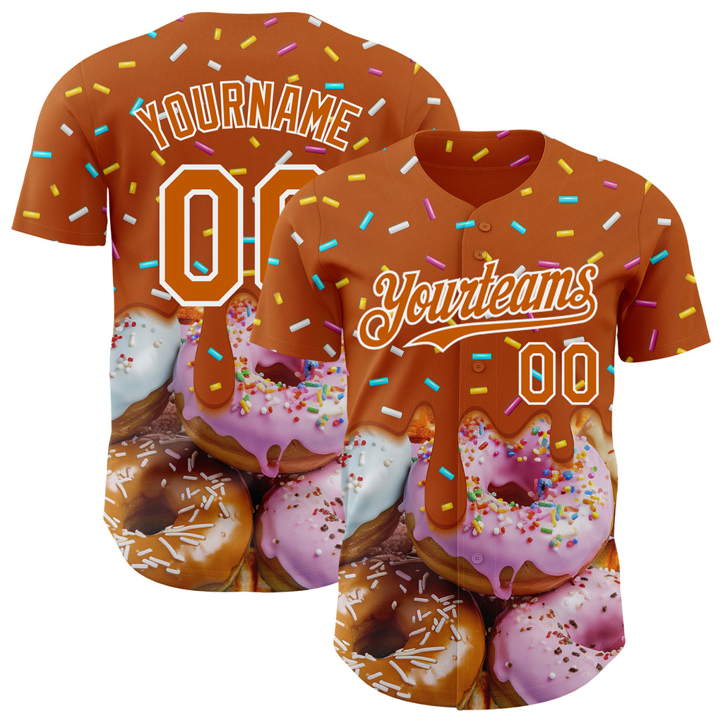 Custom Texas Orange-White Ice Cream Donut  Foodie Dessert Authentic Baseball Jersey