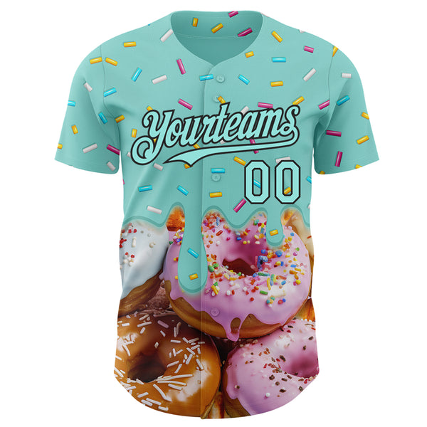 Custom Ice Blue-Black Ice Cream Donut  Foodie Dessert Authentic Baseball Jersey