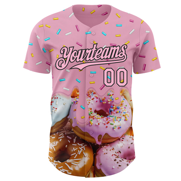 Custom Light Pink-Black Ice Cream Donut  Foodie Dessert Authentic Baseball Jersey