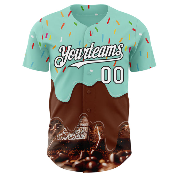 Custom Ice Blue White-Black Ice Cream Chocolate Foodie Dessert Authentic Baseball Jersey