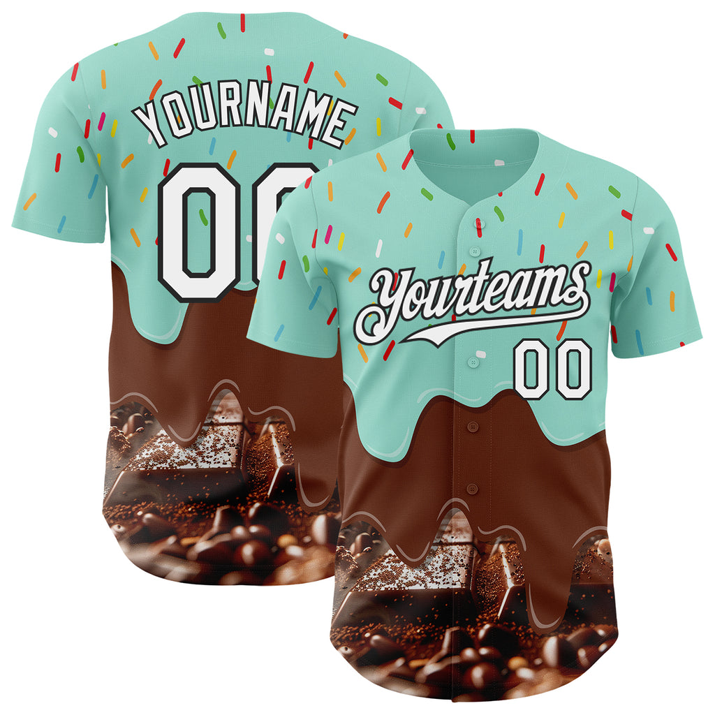 Custom Ice Blue White-Black Ice Cream Chocolate Foodie Dessert Authentic Baseball Jersey