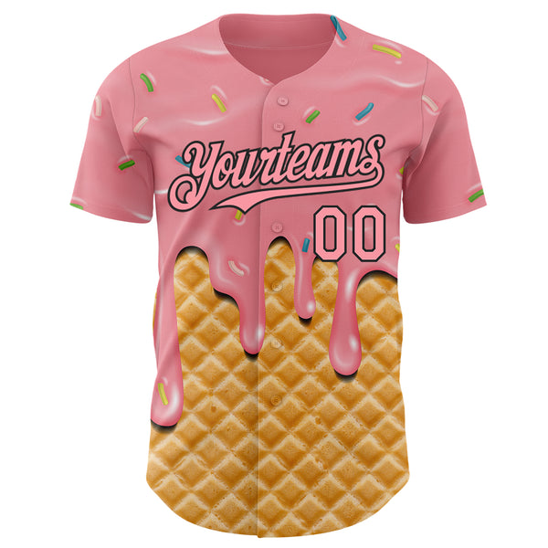 Custom Medium Pink-Black Ice Cream Waffle Foodie Dessert Authentic Baseball Jersey