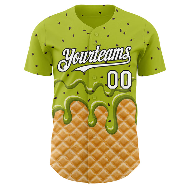 Custom Neon Green White-Black Ice Cream Waffle Foodie Dessert Authentic Baseball Jersey