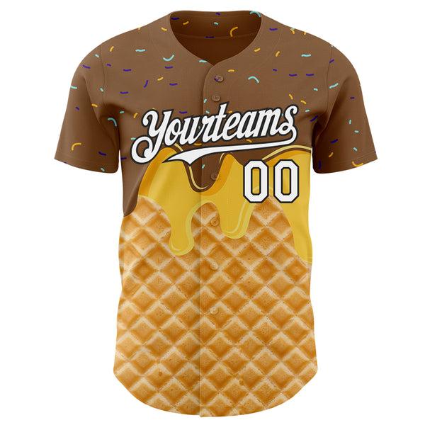 Custom Brown White-Black Ice Cream Waffle Foodie Dessert Authentic Baseball Jersey