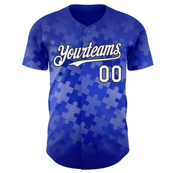 Custom Thunder Blue White-Black Puzzle 3D Pattern Design Authentic Baseball Jersey
