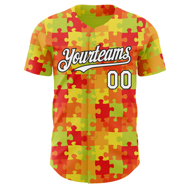 Custom Green White Red-Black Puzzle 3D Pattern Design Authentic Baseball Jersey