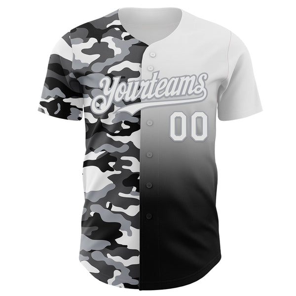 Custom White Black-Gray Half Camo Ombre Authentic Baseball Jersey