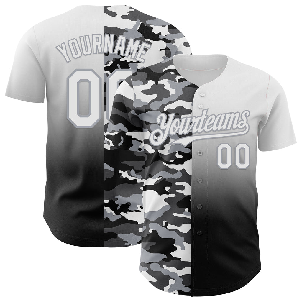 Custom White Black-Gray Half Camo Ombre Authentic Baseball Jersey