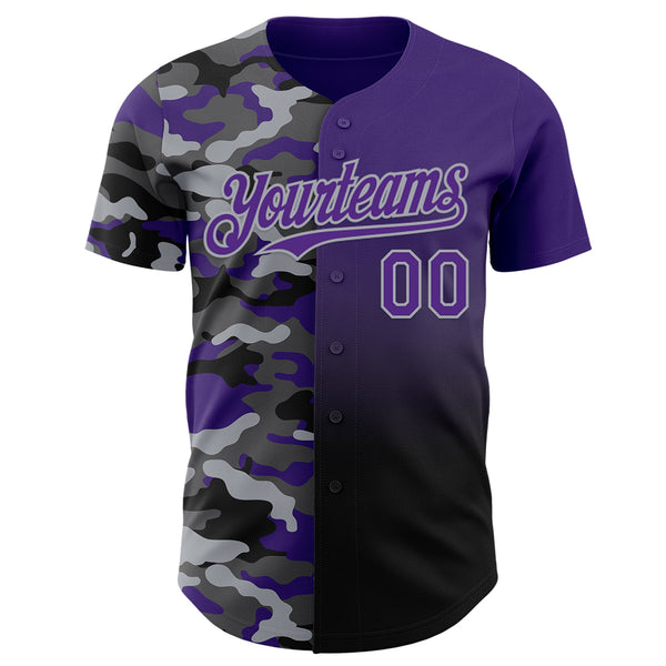 Custom Purple Black-Gray Half Camo Ombre Authentic Baseball Jersey