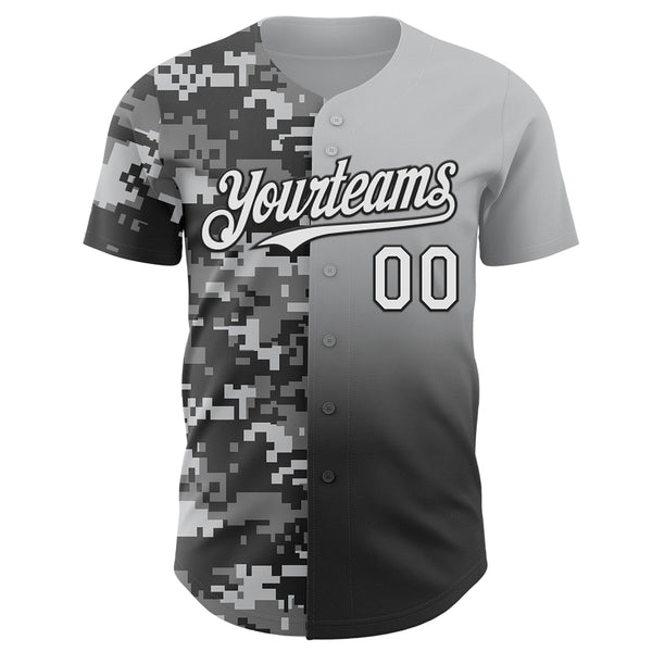 Custom Gray White-Black Half Camo Ombre Authentic Baseball Jersey