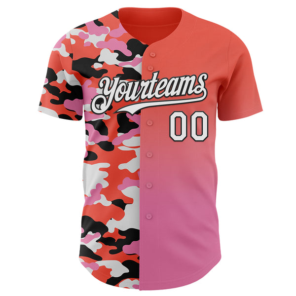 Custom Orange White Pink-Black Half Camo Ombre Authentic Baseball Jersey