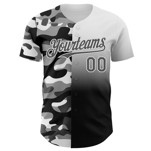 Custom White Steel Gray-Black Half Camo Ombre Authentic Baseball Jersey