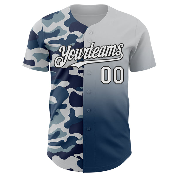 Custom White Blue-Black Half Camo Ombre Authentic Baseball Jersey
