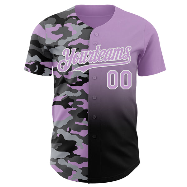 Custom Light Purple Black-White Half Camo Ombre Authentic Baseball Jersey