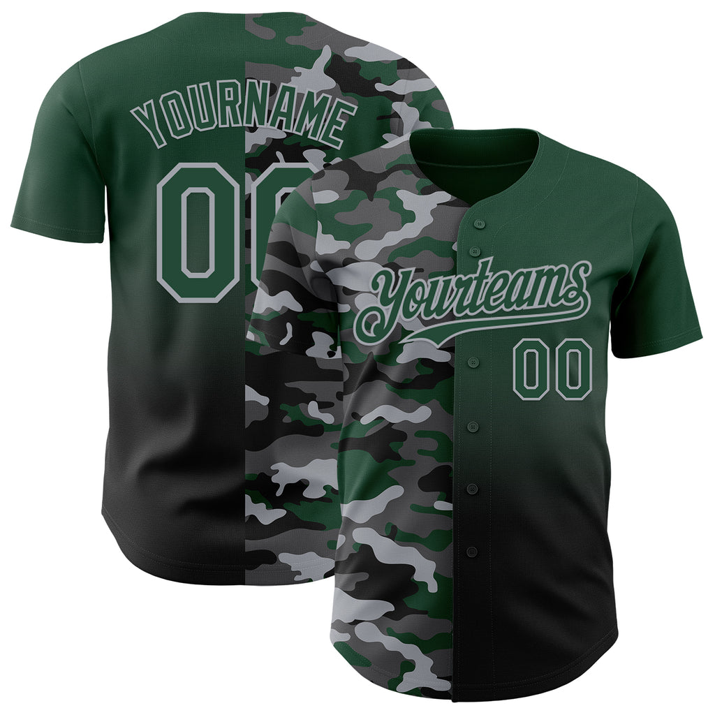 Custom Green Black-Gray Half Camo Ombre Authentic Baseball Jersey