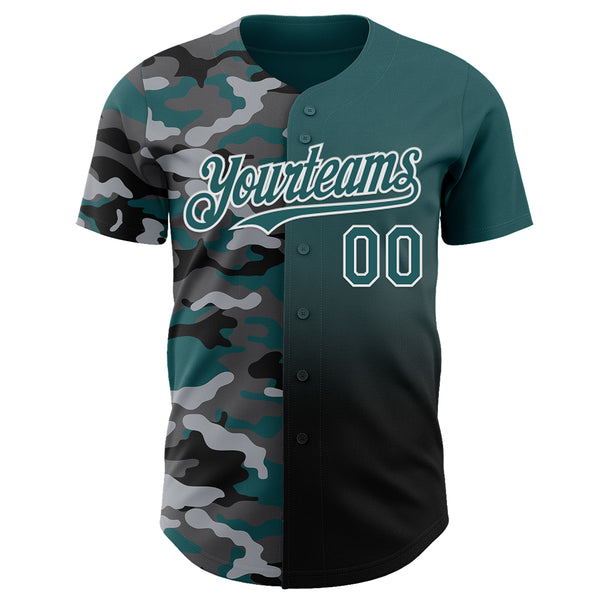 Custom Midnight Green Black-White Half Camo Ombre Authentic Baseball Jersey