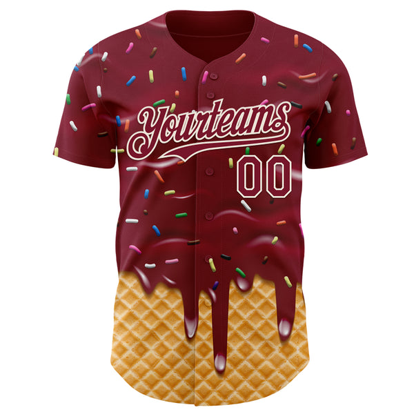 Custom Crimson-Cream Ice Cream Waffle Foodie Dessert Authentic Baseball Jersey