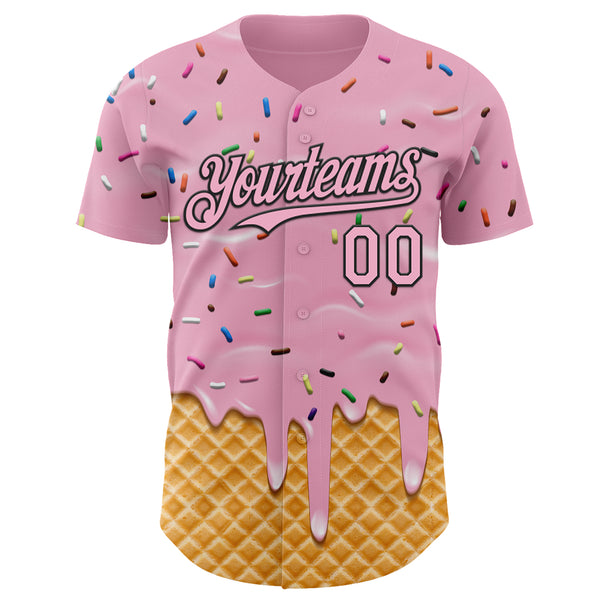 Custom Light Pink-Black Ice Cream Waffle Foodie Dessert Authentic Baseball Jersey