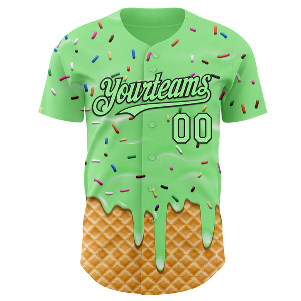 Custom Pea Green-Black Ice Cream Waffle Foodie Dessert Authentic Baseball Jersey