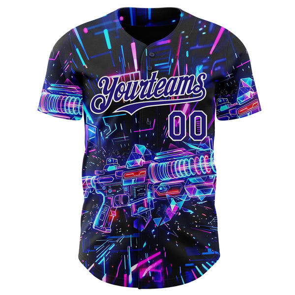 Custom Black Dark Purple-White Futurism Cyberpunk E-sports 3D Pattern Design Authentic Baseball Jersey
