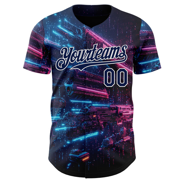 Custom Navy-White Futurism Cyberpunk E-sports 3D Pattern Design Authentic Baseball Jersey