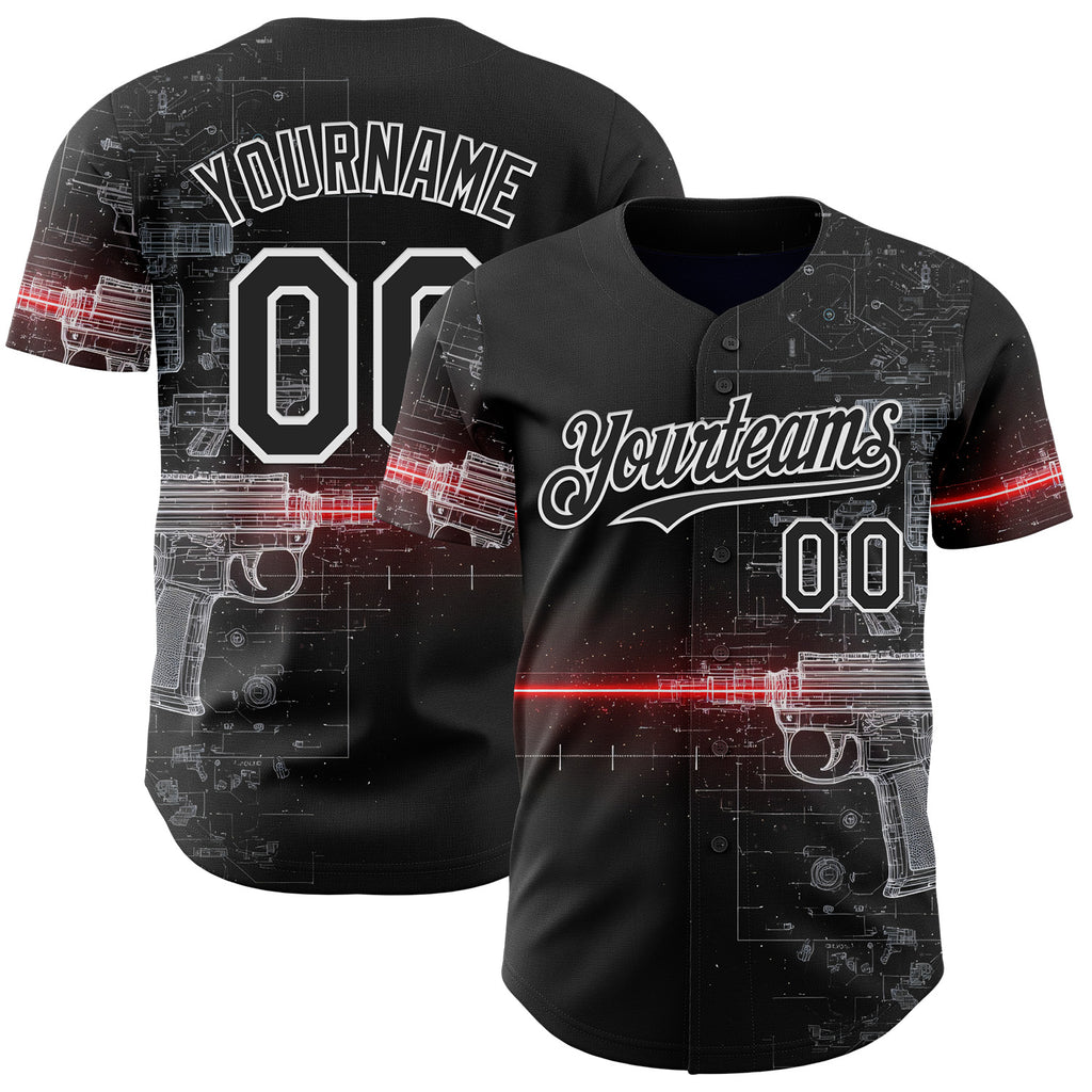 Custom Black-White Futurism Sci-Fi E-sports 3D Pattern Design Authentic Baseball Jersey