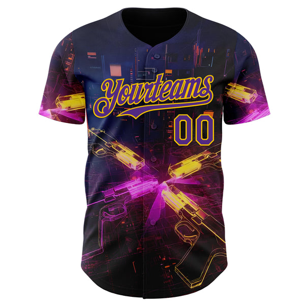 Custom Navy Purple-Yellow Futurism Sci-Fi E-sports 3D Pattern Design Authentic Baseball Jersey