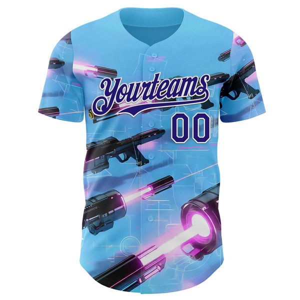 Custom Blue Dark Purple-White Futurism Sci-Fi E-sports 3D Pattern Design Authentic Baseball Jersey